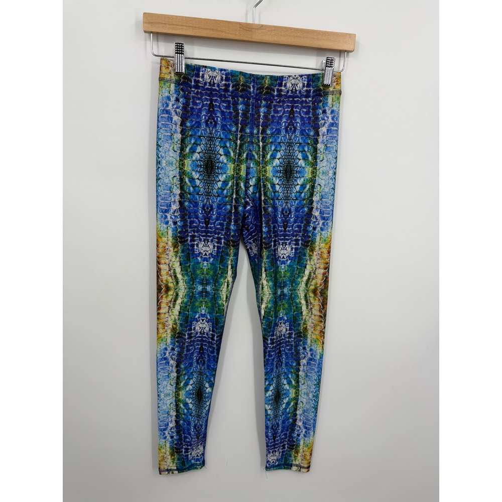 Terez Snakeskin Kaleidoscope Leggings Womens Small Blue Green Reptile Print